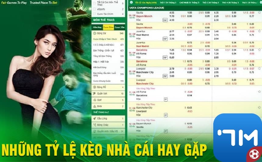 Những tỷ lệ kèo nhà cái hay gặp trong kèo Châu Á
